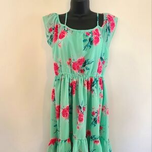 Children's Place Girls Green With Red Roses Dress Size XXL 16